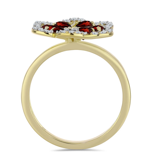 Pierścionek srebrny pozłacany z granatem i białym topazem