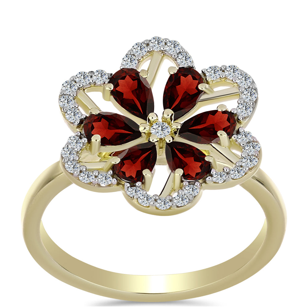 Pierścionek srebrny pozłacany z granatem i białym topazem 3 