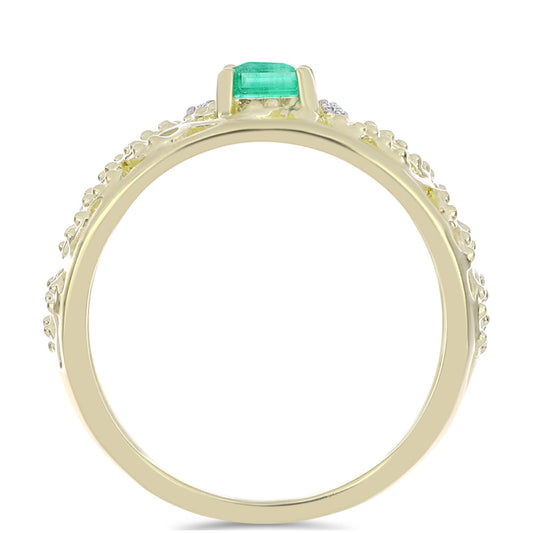 Pierścionek srebrny pozłacany z kolumbijskim szmaragdem i białym diamentem