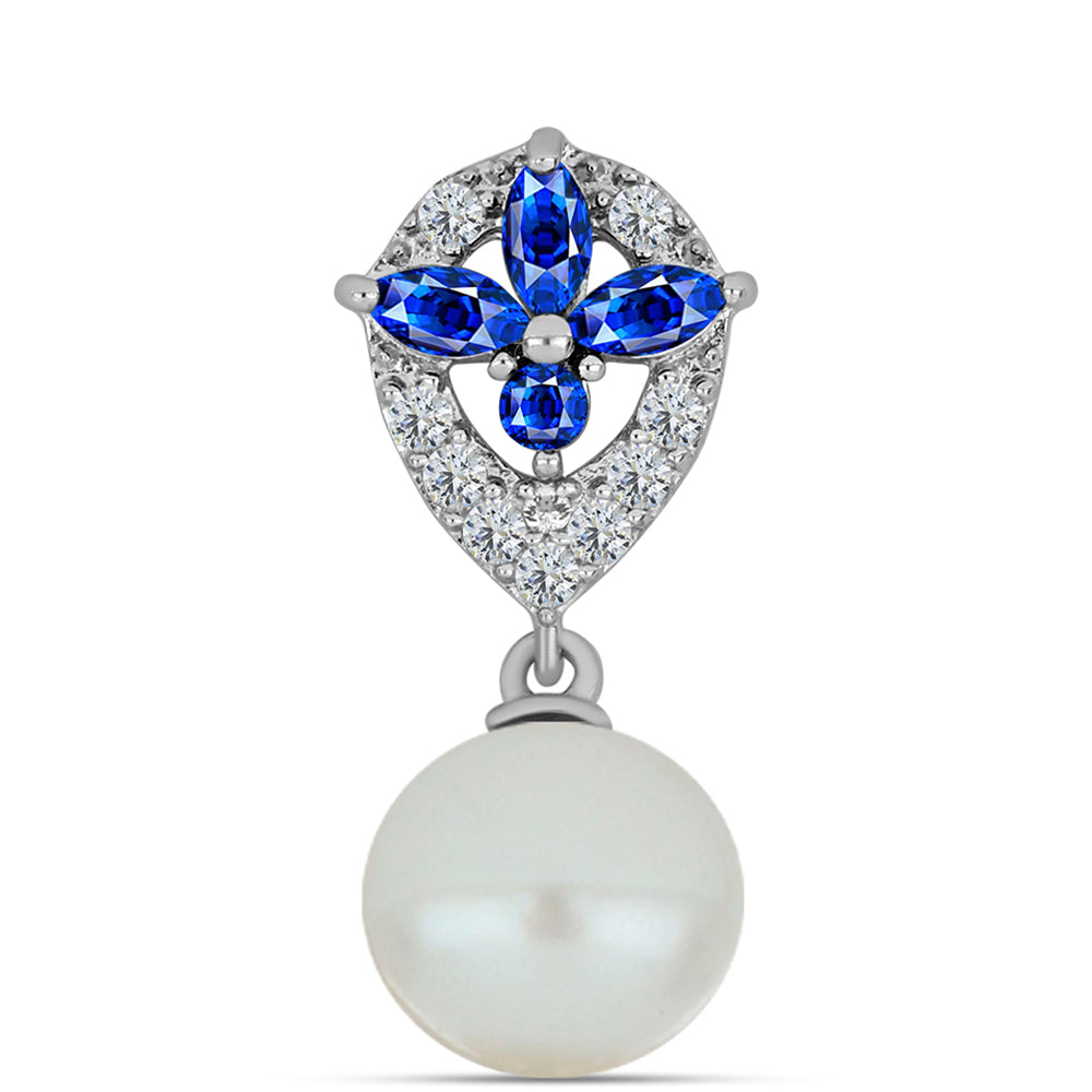 Zawieszka ze srebra próba 925 z australijskim niebieskim szafirem i białą perłą słodkowodną