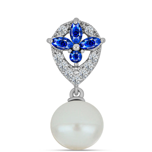 Zawieszka ze srebra próba 925 z australijskim niebieskim szafirem i białą perłą słodkowodną