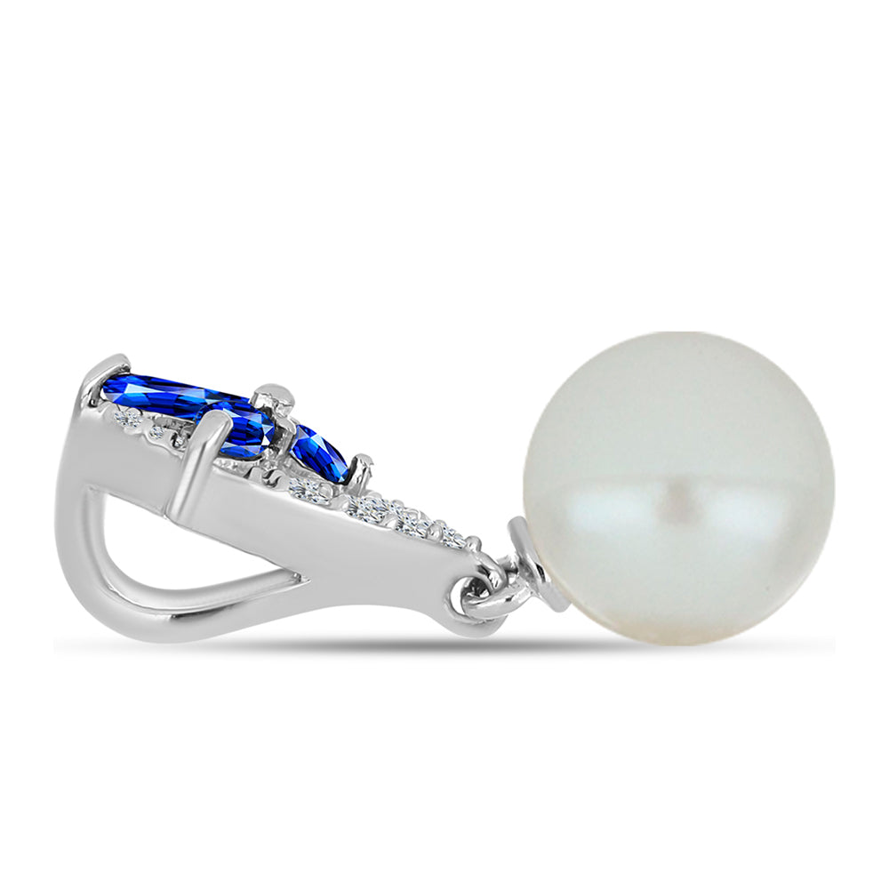 Zawieszka ze srebra próba 925 z australijskim niebieskim szafirem i białą perłą słodkowodną