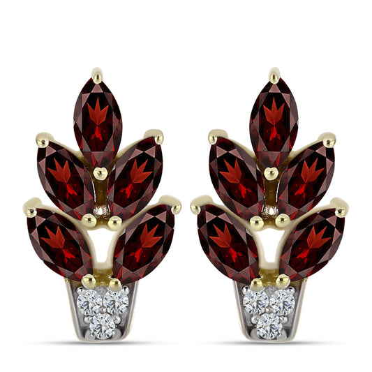 Kolczyki srebrne pozłacane z granatem i białym topazem