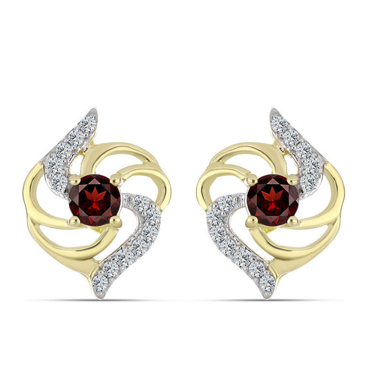 Kolczyki srebrne pozłacane z granatem i białym topazem