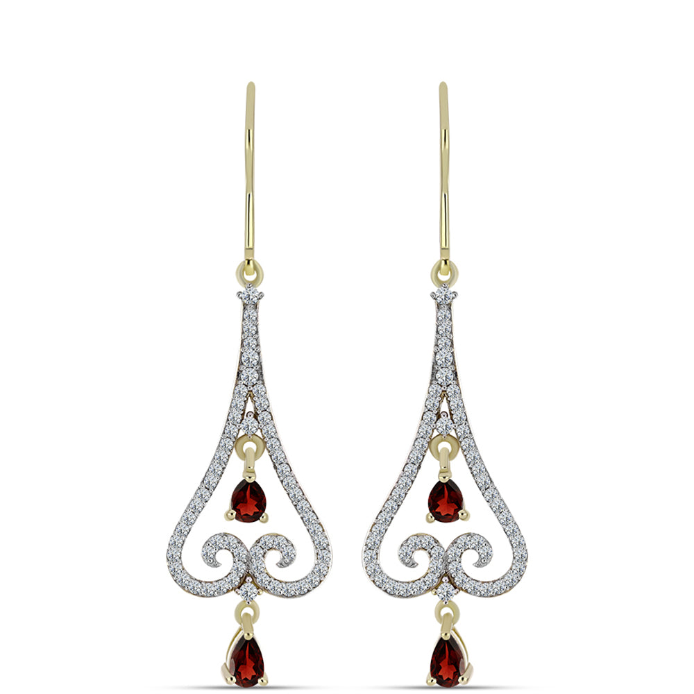 Kolczyki srebrne pozłacane z granatem i białym topazem