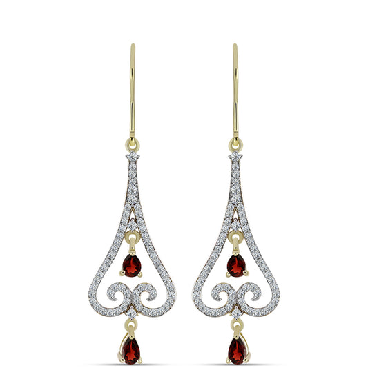 Kolczyki srebrne pozłacane z granatem i białym topazem