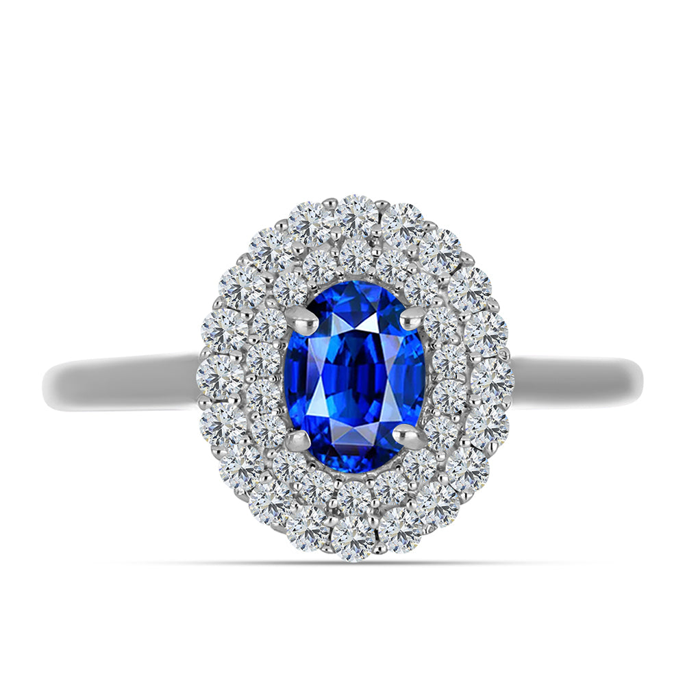 Pierścionek ze srebra próby 925 z australijskim niebieskim szafirem i białym topazem