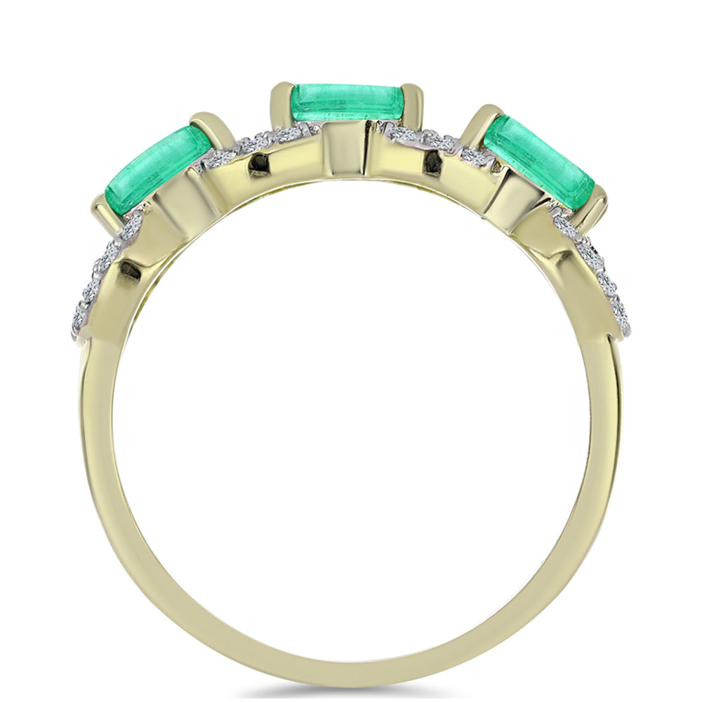 Pierścionek srebrny pozłacany z kolumbijskim szmaragdem i białym diamentem 2 