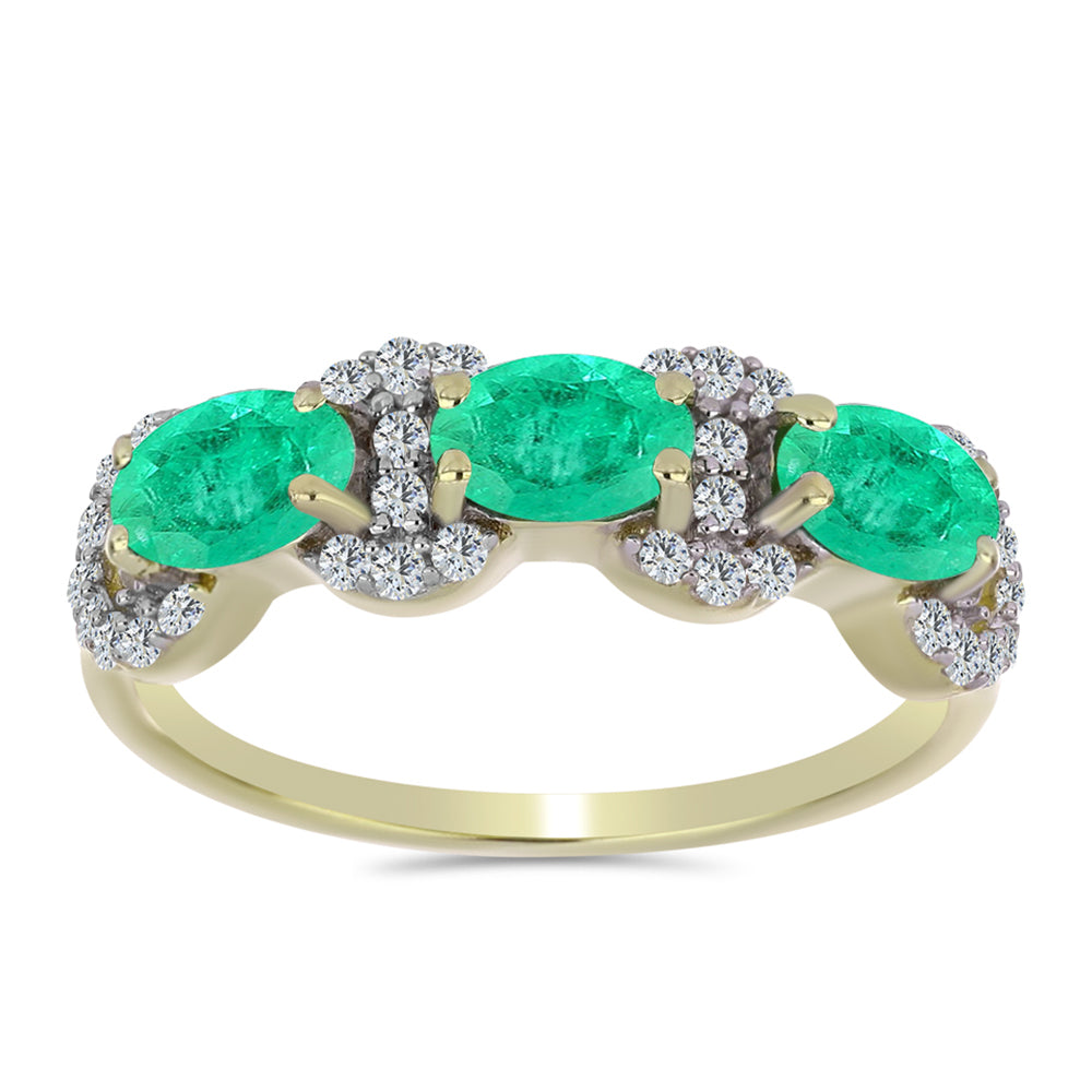 Pierścionek srebrny pozłacany z kolumbijskim szmaragdem i białym diamentem