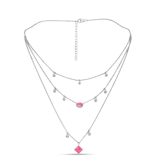 Naszyjnik ze srebra próby 925 z różowym opalem i białym topazem