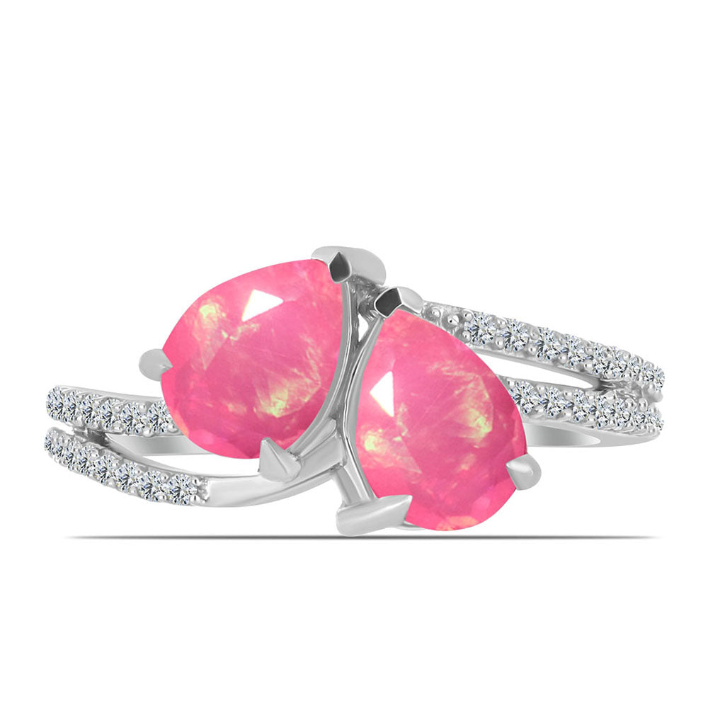 Pierścionek ze srebra próby 925 z różowym opalem i białym topazem