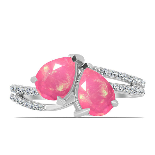 Pierścionek ze srebra próby 925 z różowym opalem i białym topazem