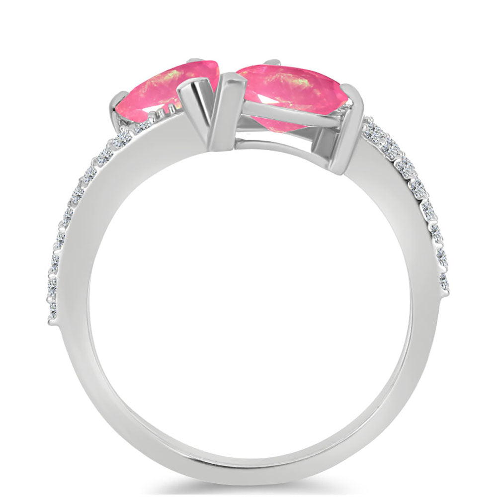Pierścionek ze srebra próby 925 z różowym opalem i białym topazem