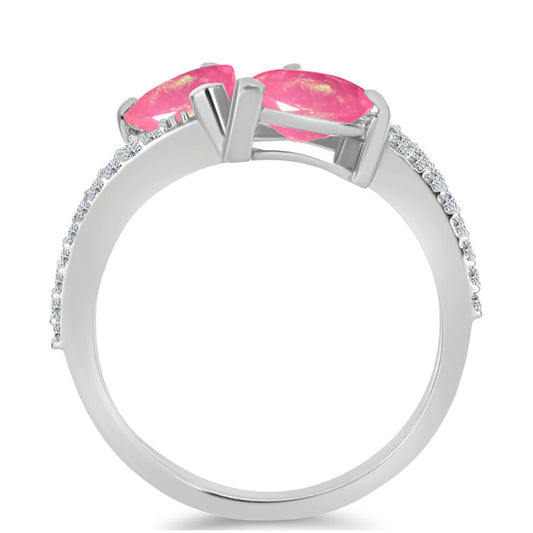 Pierścionek ze srebra próby 925 z różowym opalem i białym topazem