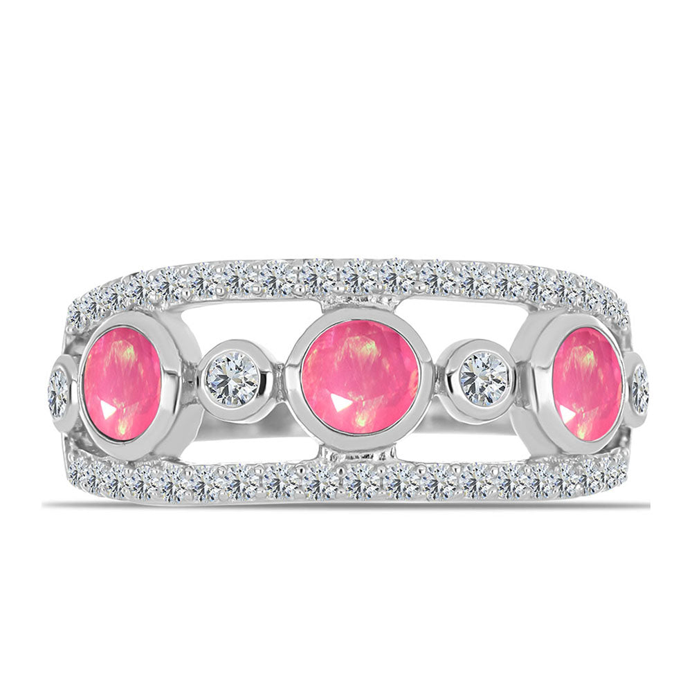 Pierścionek ze srebra próby 925 z różowym opalem i białym topazem 1 