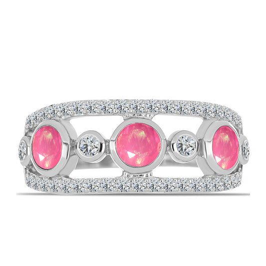 Pierścionek ze srebra próby 925 z różowym opalem i białym topazem