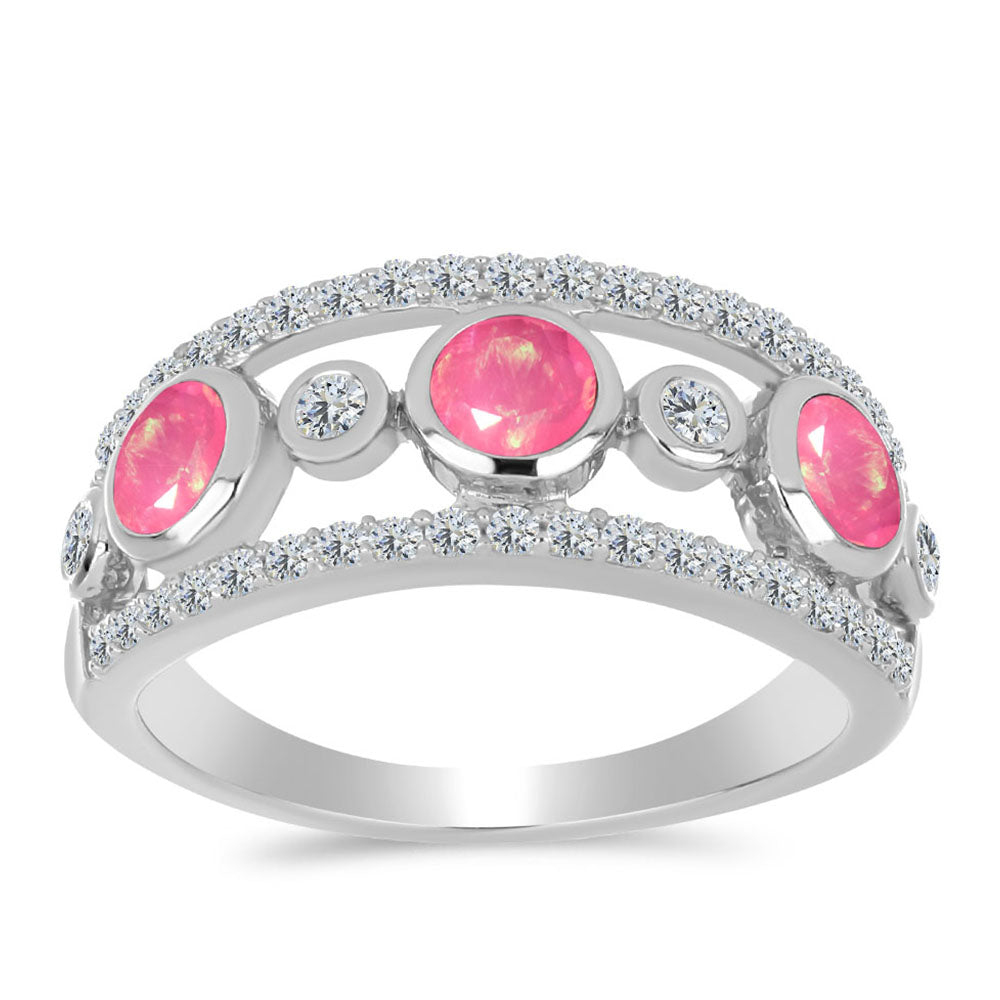 Pierścionek ze srebra próby 925 z różowym opalem i białym topazem