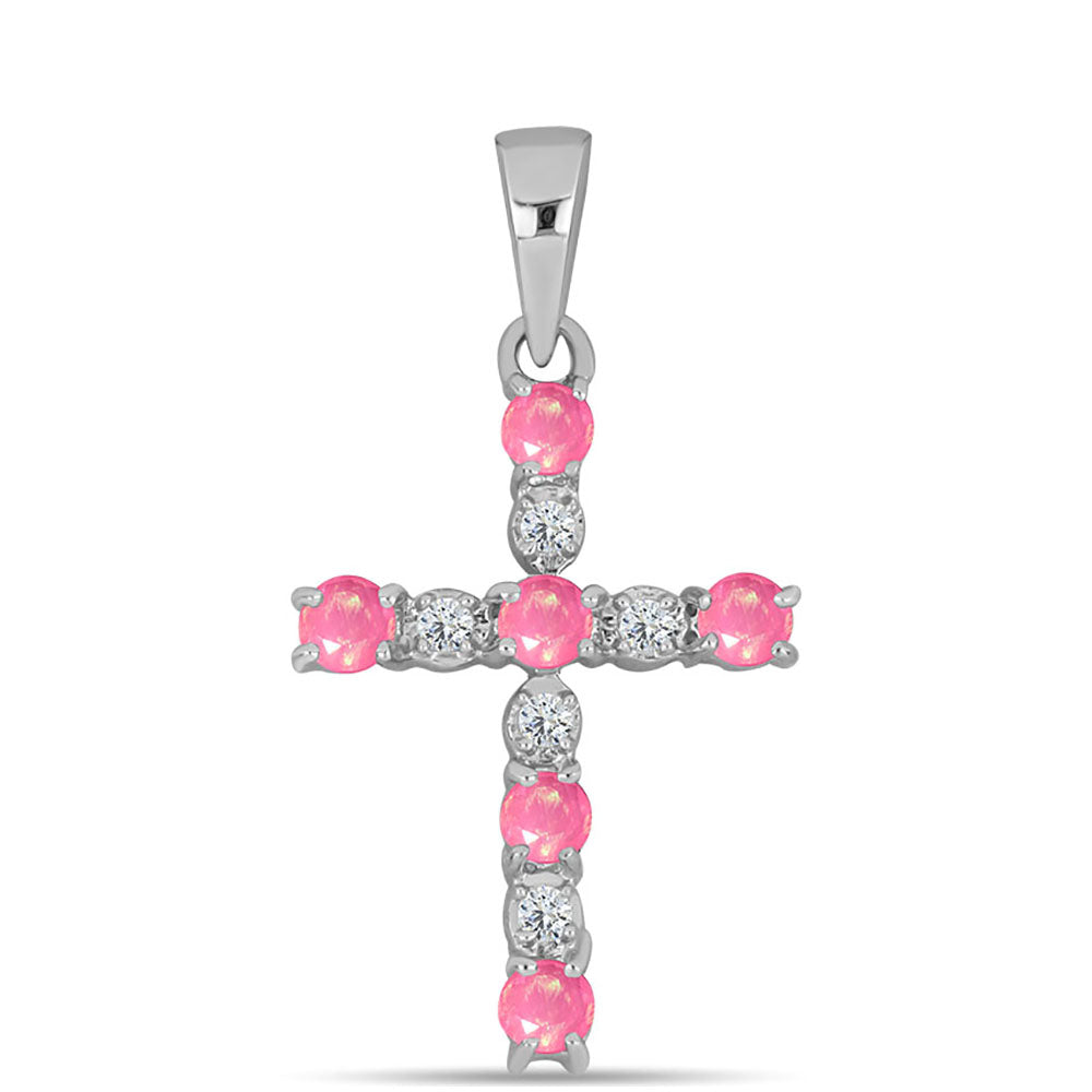 Zawieszka ze srebra próba 925 z różowym opalem i białym topazem