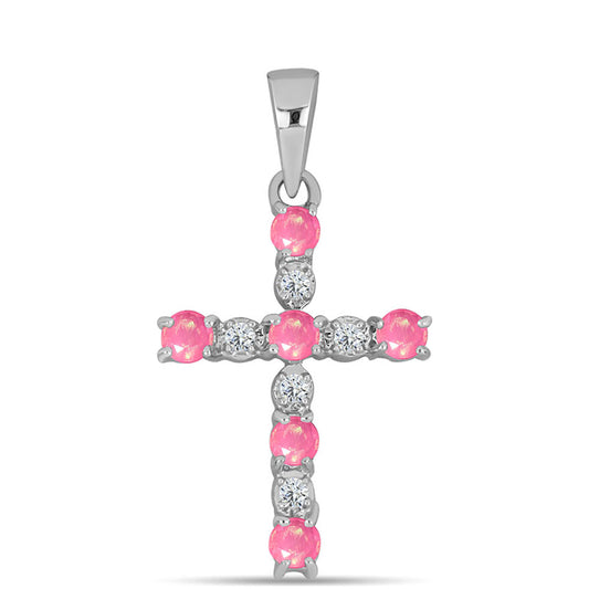 Zawieszka ze srebra próba 925 z różowym opalem i białym topazem