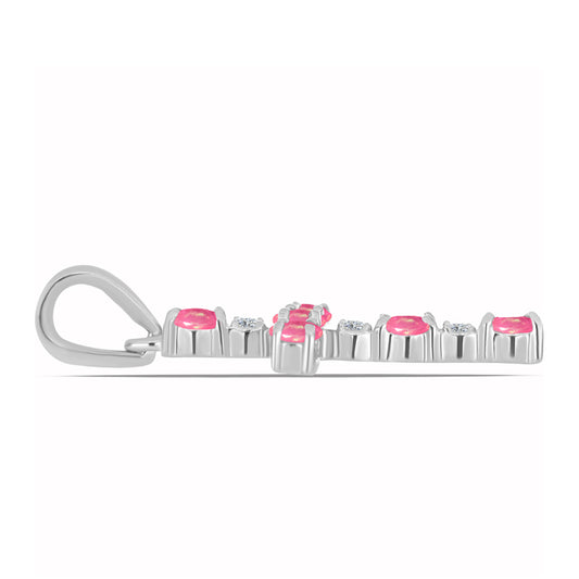 Zawieszka ze srebra próba 925 z różowym opalem i białym topazem