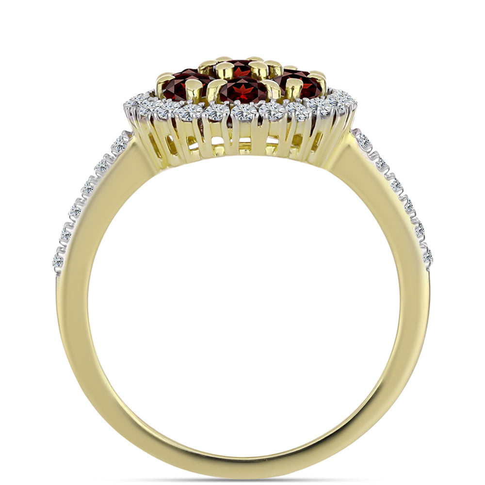 Pierścionek srebrny pozłacany z granatem i białym topazem