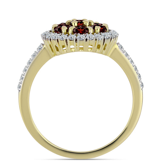 Pierścionek srebrny pozłacany z granatem i białym topazem