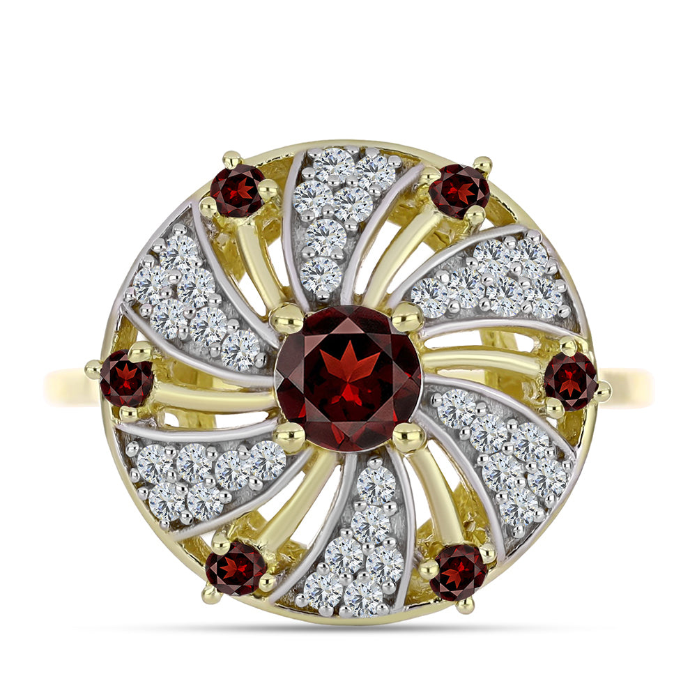 Pierścionek srebrny pozłacany z granatem i białym topazem 1 