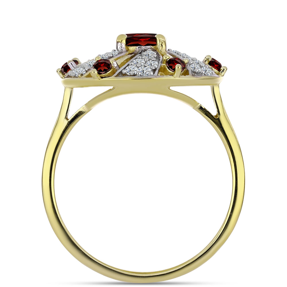 Pierścionek srebrny pozłacany z granatem i białym topazem