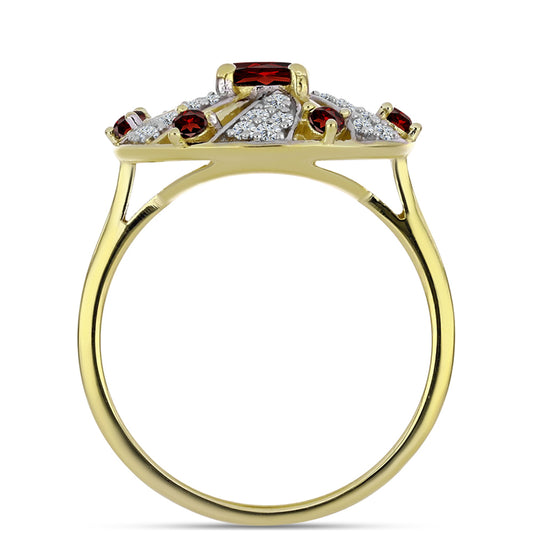 Pierścionek srebrny pozłacany z granatem i białym topazem