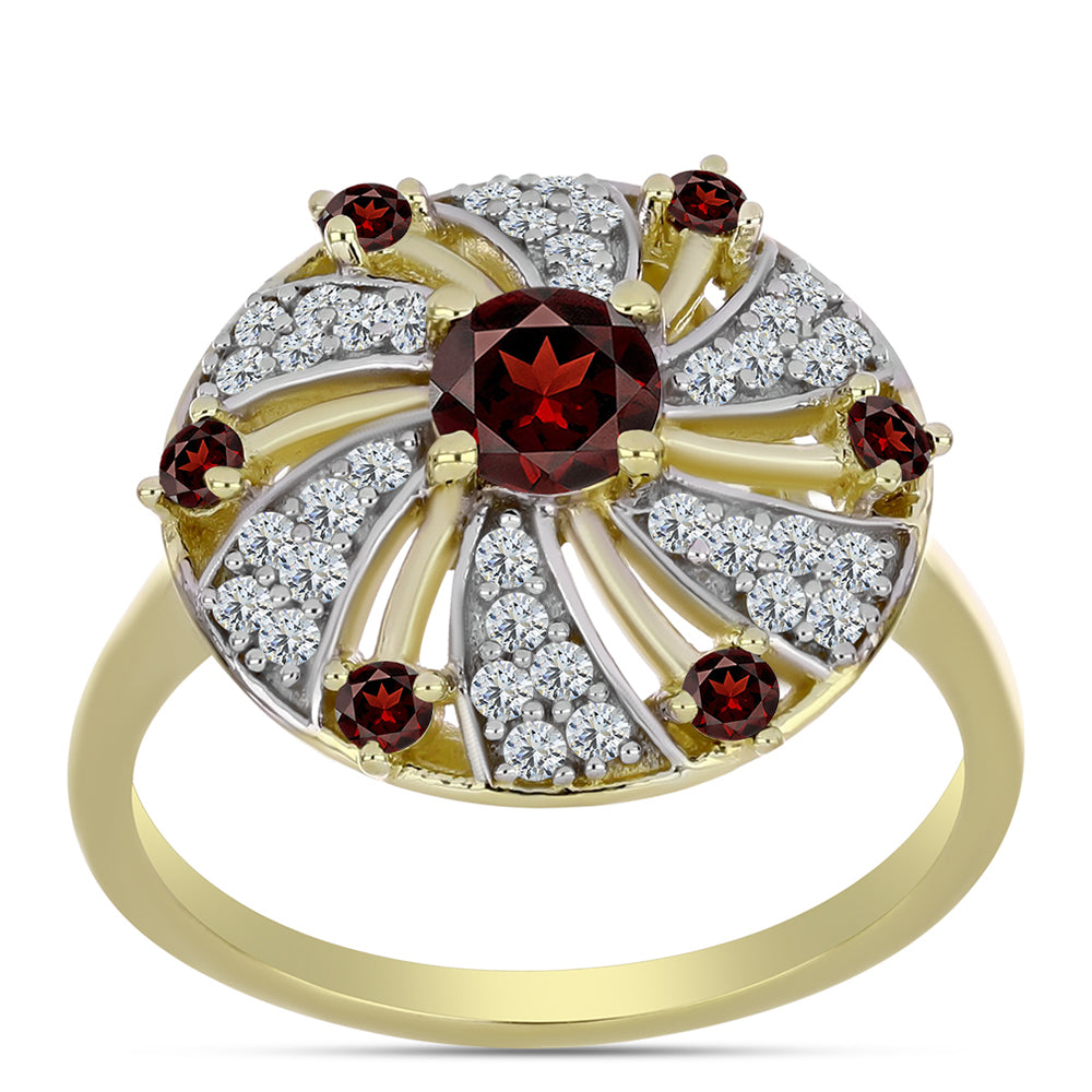 Pierścionek srebrny pozłacany z granatem i białym topazem 3 