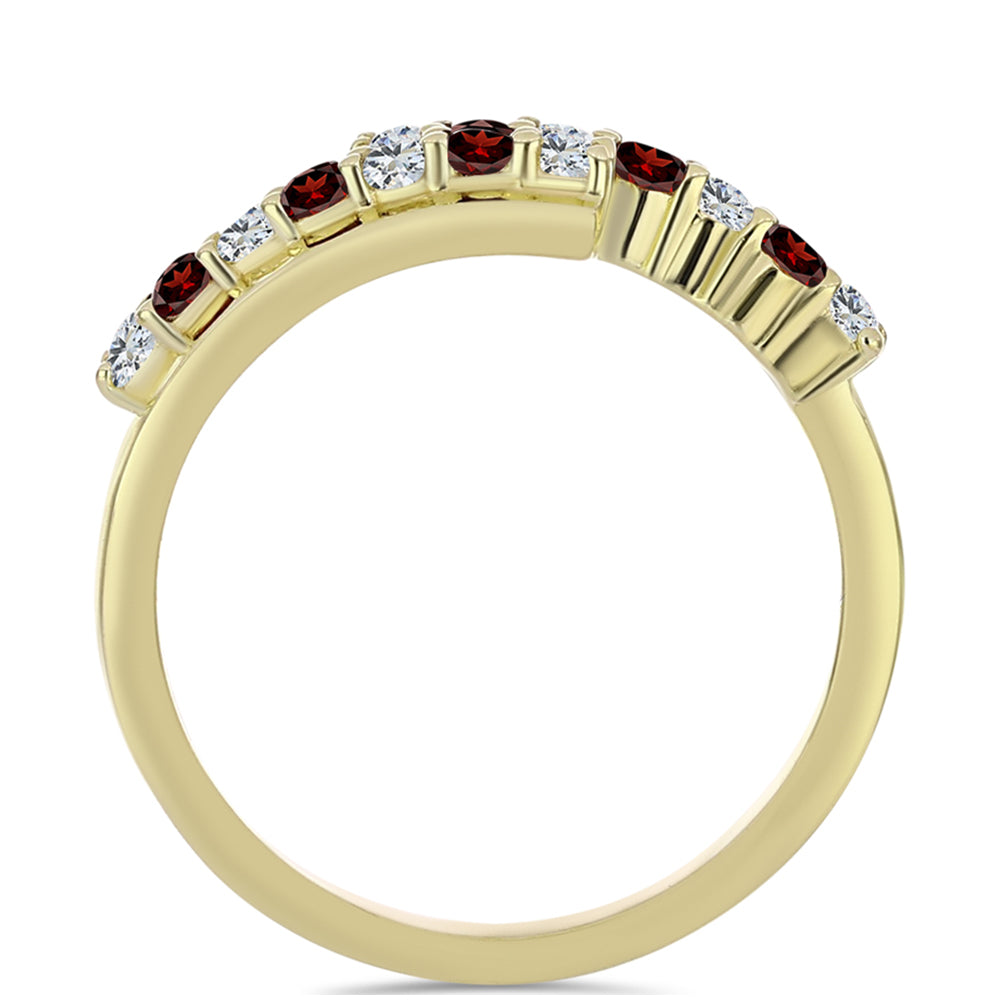 Pierścionek srebrny pozłacany z granatem i białym topazem