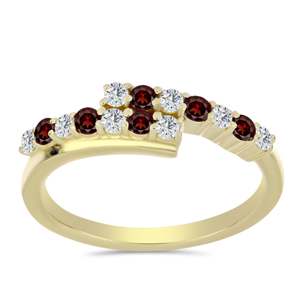 Pierścionek srebrny pozłacany z granatem i białym topazem