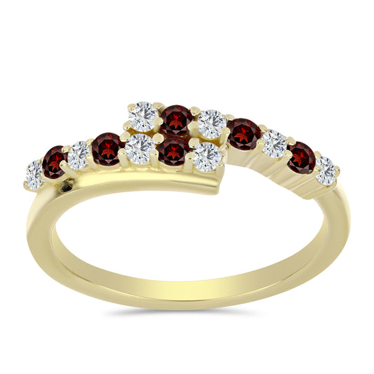 Pierścionek srebrny pozłacany z granatem i białym topazem