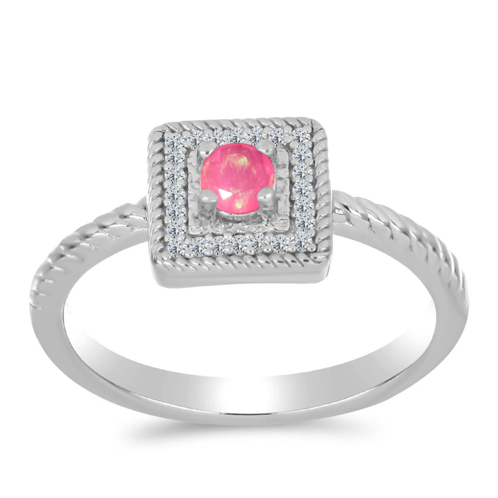 Pierścionek ze srebra próby 925 z różowym opalem i białym topazem