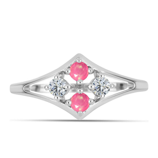 Pierścionek ze srebra próby 925 z różowym opalem i białym topazem