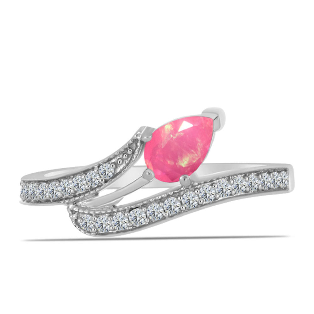 Pierścionek ze srebra próby 925 z różowym opalem i białym topazem