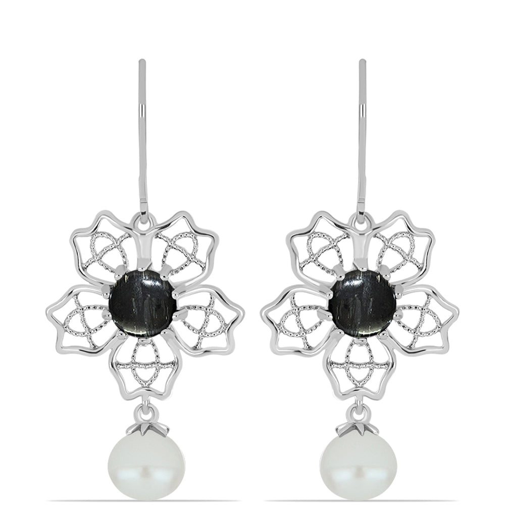 Kolczyki ze srebra próbe 925 z jaspisem i białą perłą słodkowodną 1 