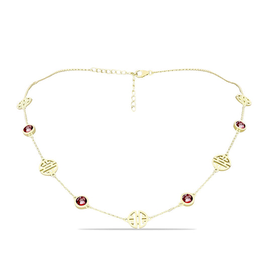 Naszyjnik srebrny pozłacany z granatem