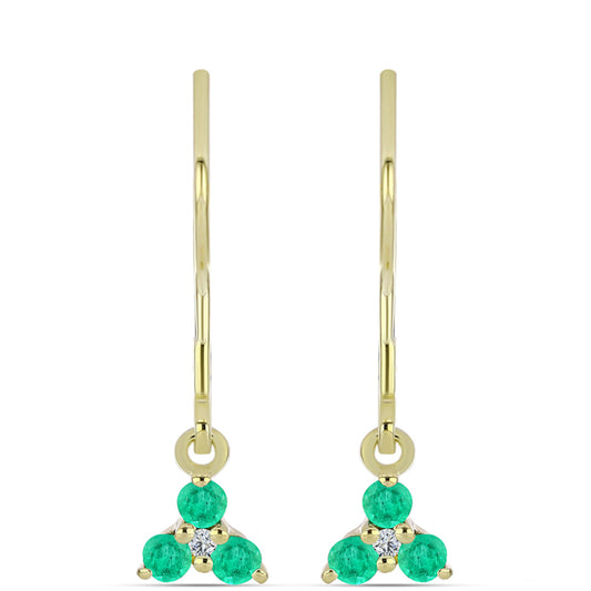 Kolczyki srebrne pozłacane z kolumbijskim szmaragdem i białym diamentem