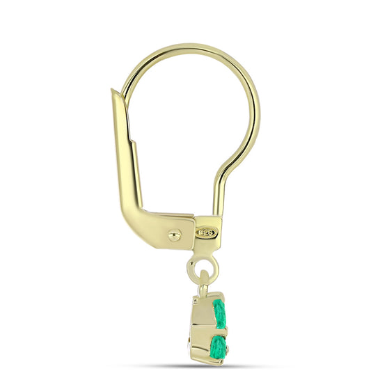 Kolczyki srebrne pozłacane z kolumbijskim szmaragdem i białym diamentem