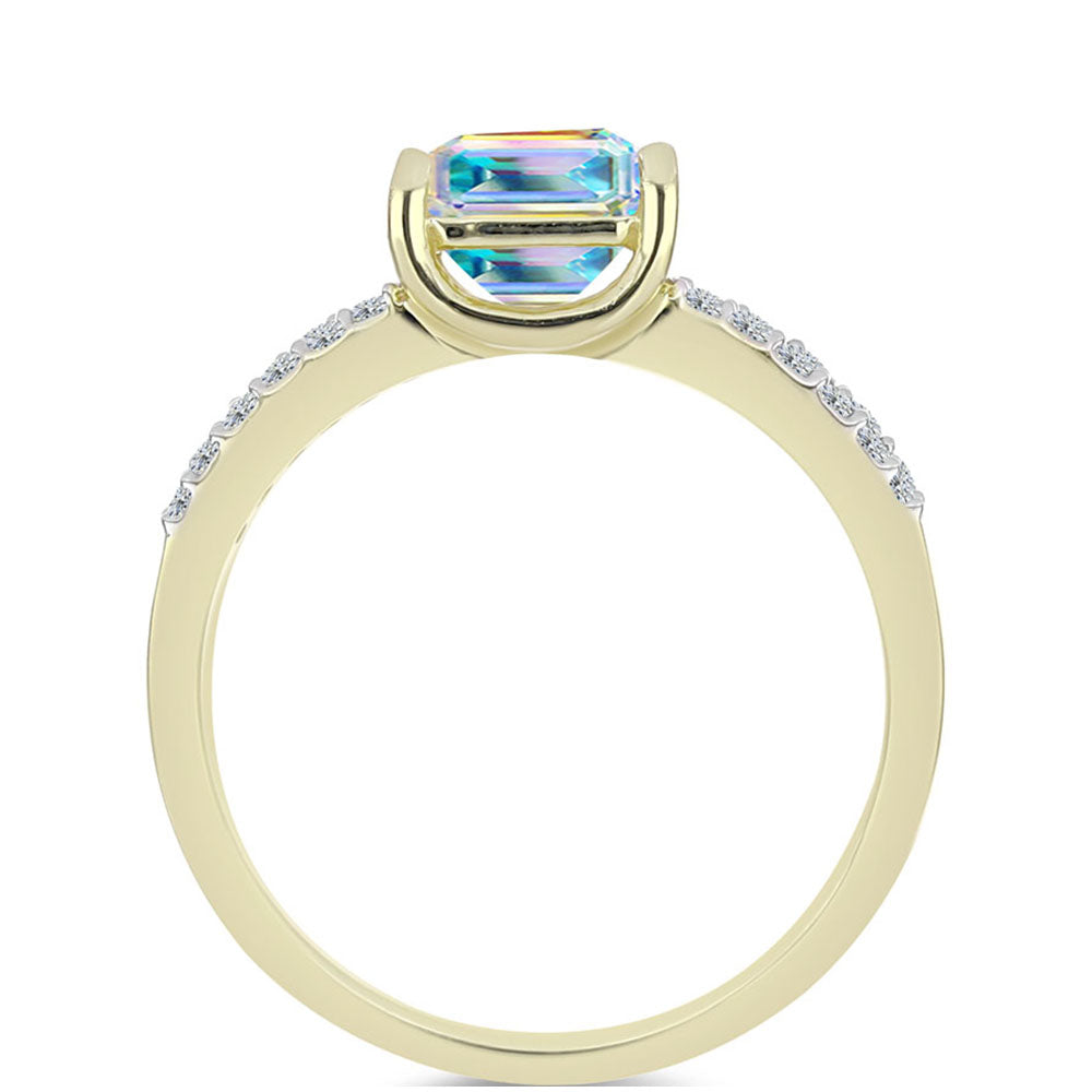 Pierścionek srebrny pozłacany z lodowym moissanitem i białym topazem