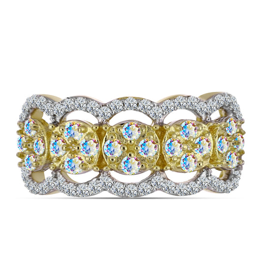 Pierścionek srebrny pozłacany z lodowym moissanitem i białym topazem