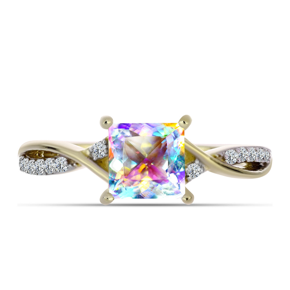 Pierścionek srebrny pozłacany z lodowym moissanitem i białym topazem 1 