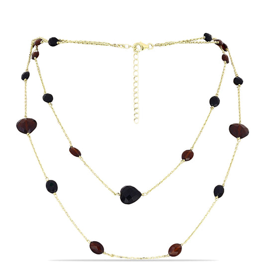 Naszyjnik srebrny pozłacany z granatem i czarnym onyksem