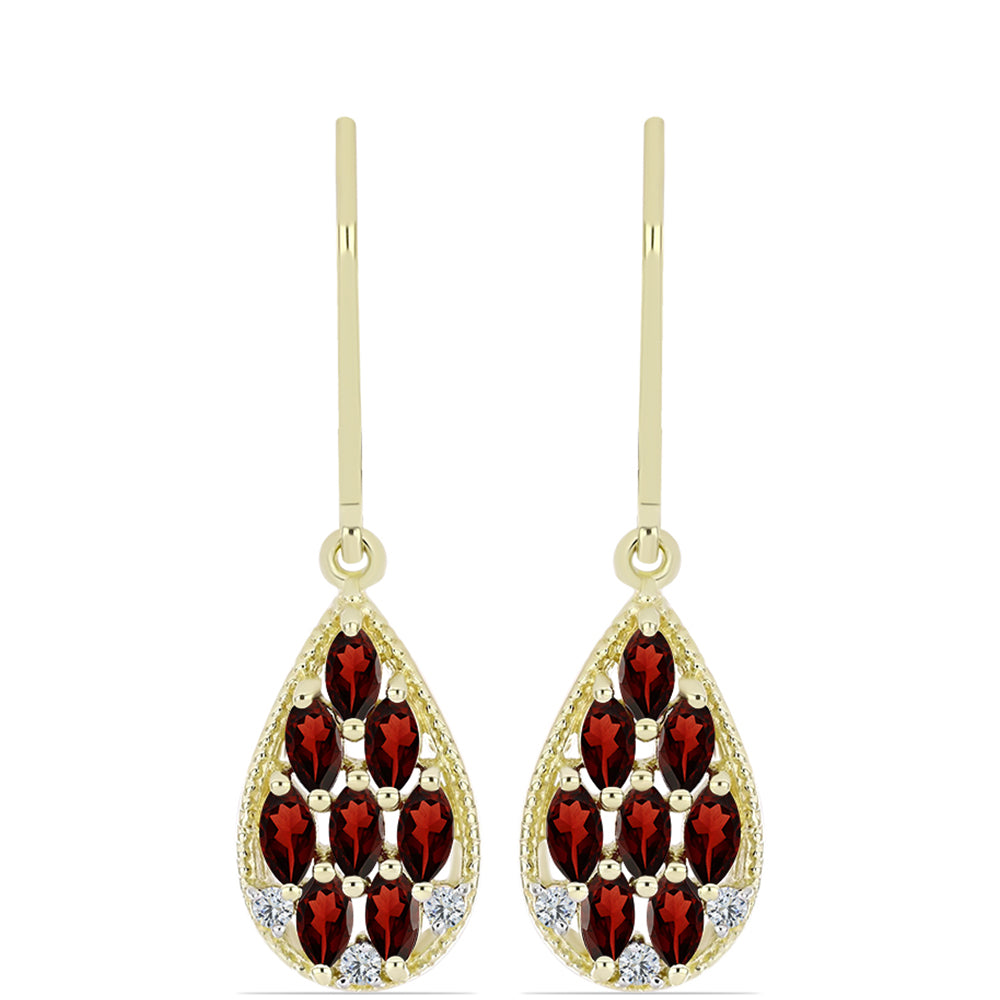 Kolczyki srebrne pozłacane z granatem i białym topazem