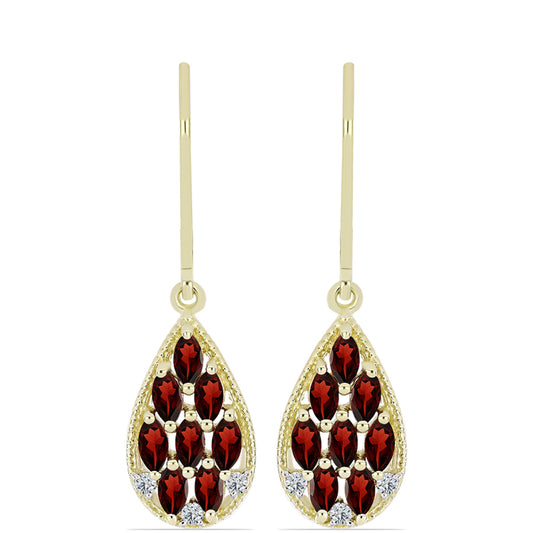 Kolczyki srebrne pozłacane z granatem i białym topazem