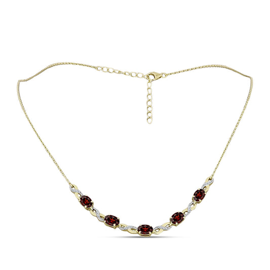 Naszyjnik srebrny pozłacany z granatem i białym topazem