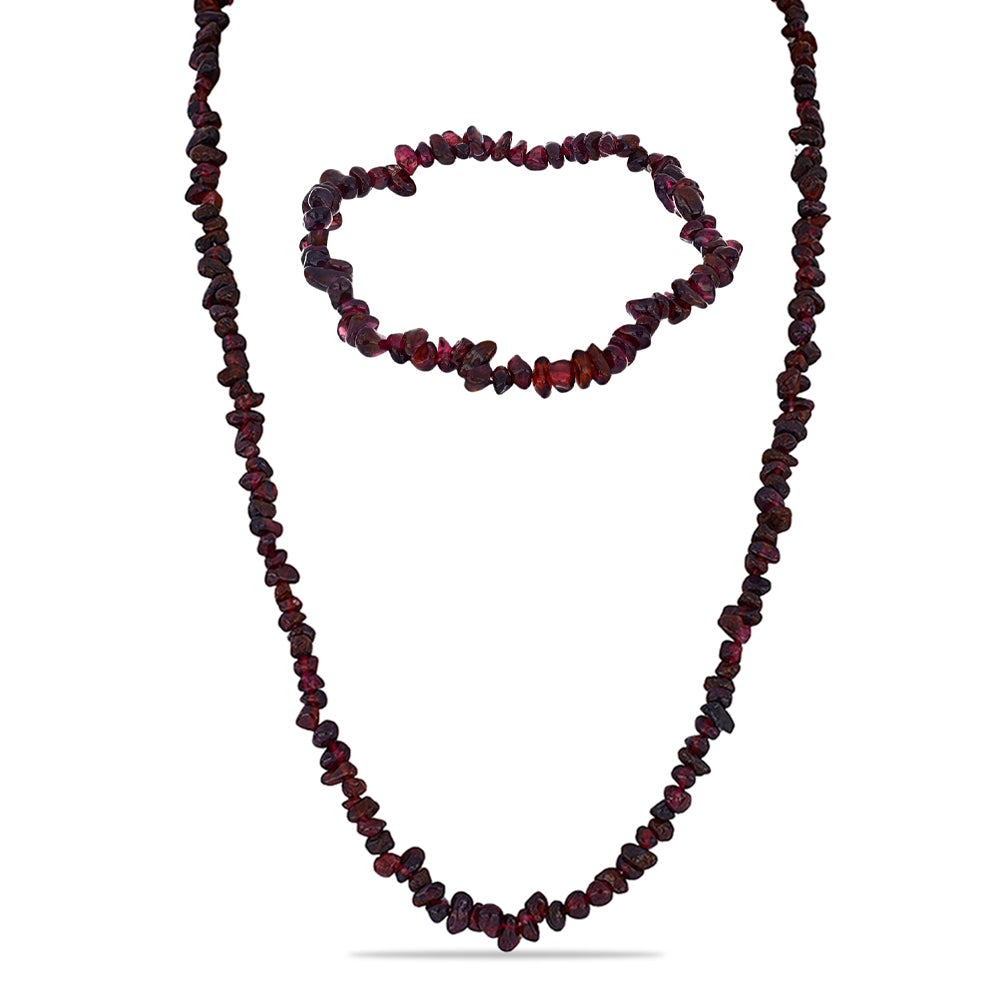 Zestaw bryłka z granatem ( Naszyjnik+Bransoletka )