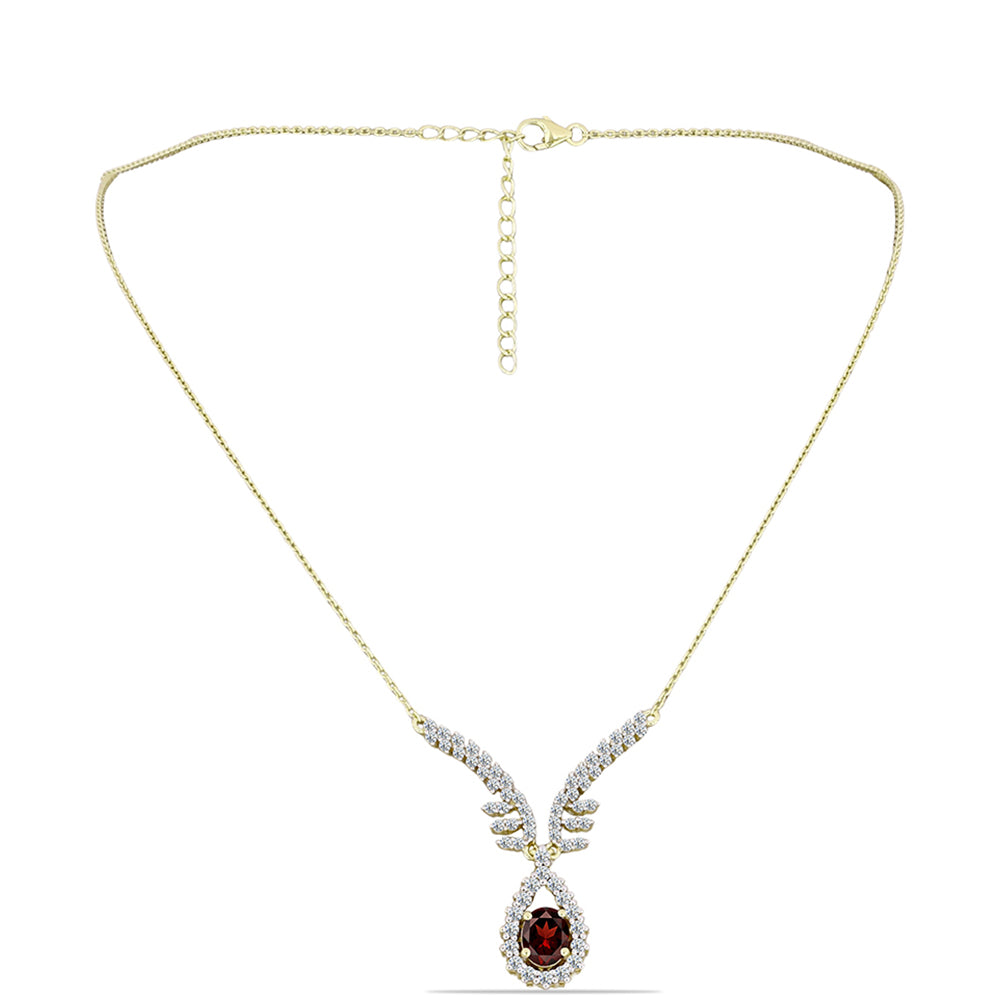 Naszyjnik srebrny pozłacany z granatem i białym topazem 1 