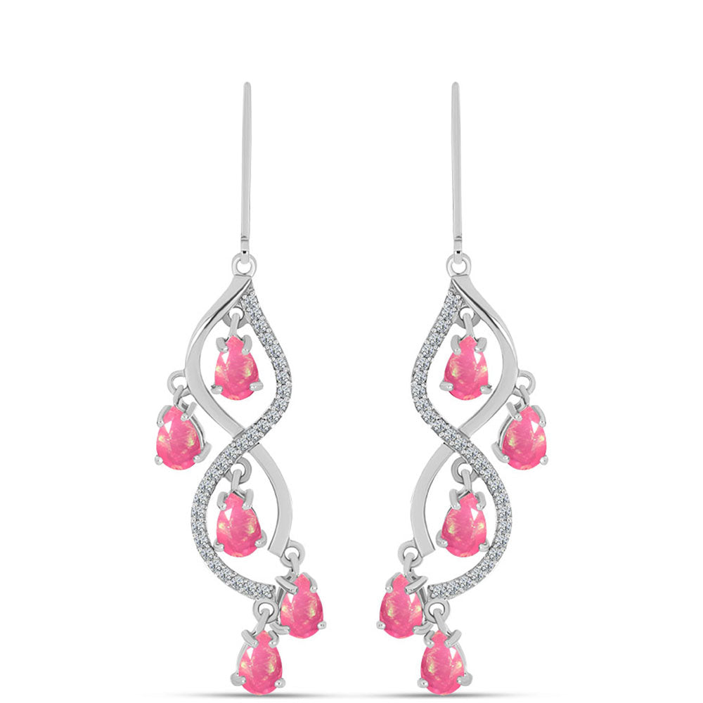 Kolczyki ze srebra próbe 925 z różowym opalem i białym topazem 1 